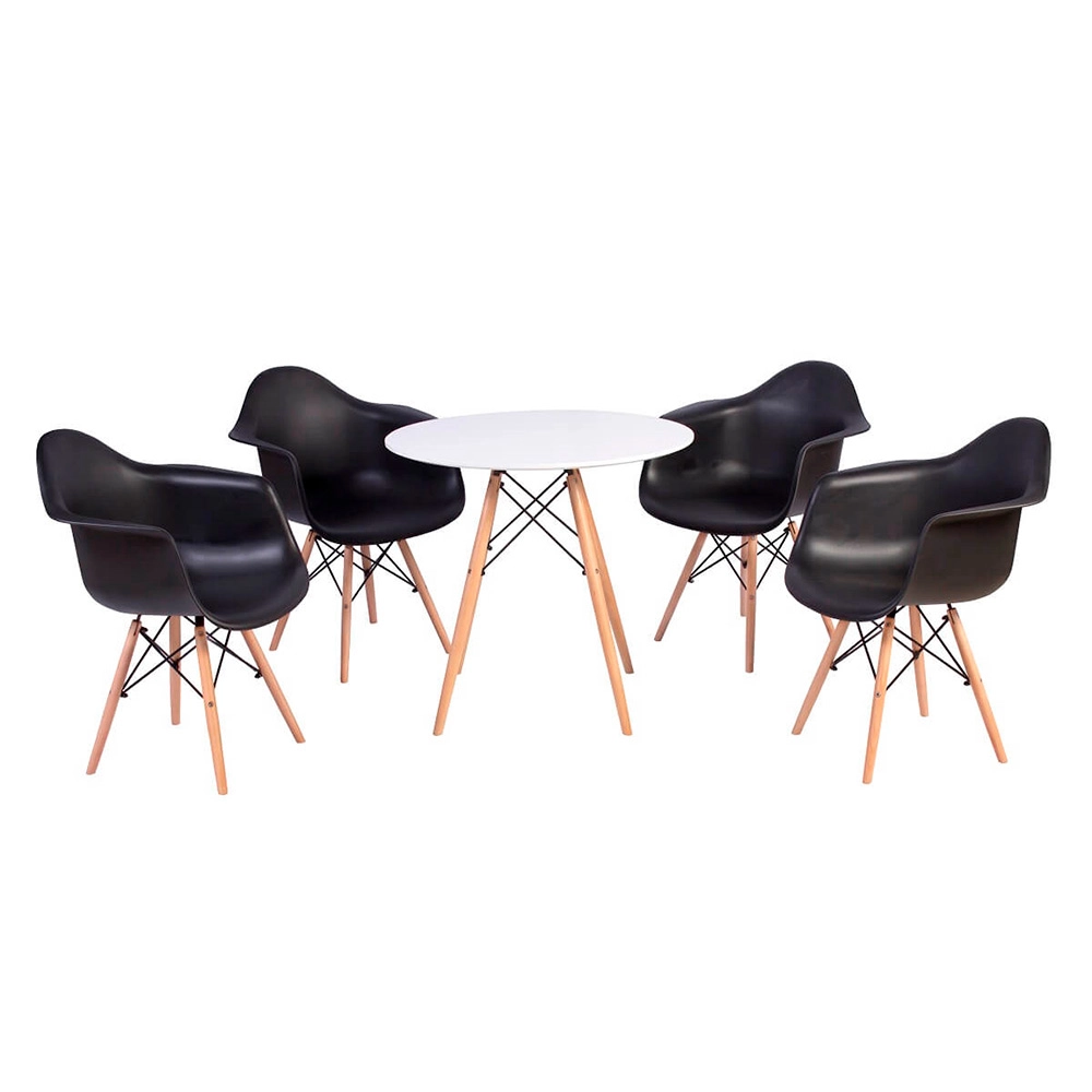 2 Cadeiras OHOME com Braço - Estilo Charles Eames Eiffel - Preto