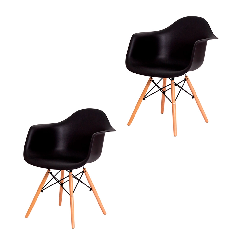 2 Cadeiras OHOME com Braço - Estilo Charles Eames Eiffel - Preto