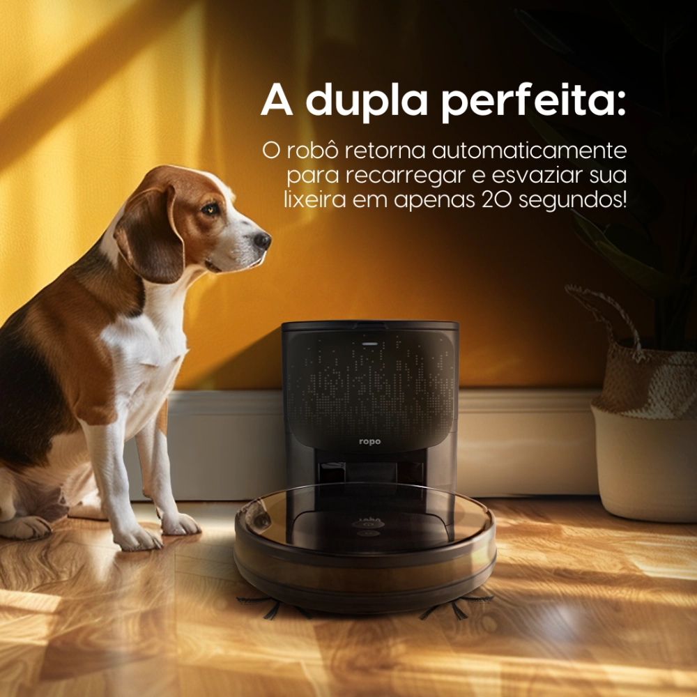 Combo Robô Aspirador Ropo Smart Pet + Estação Smart Cleaner 110V