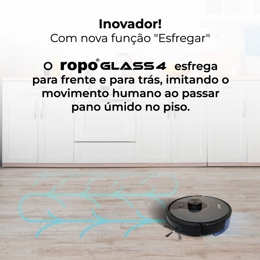 Robô aspirador ropo Glass 4 + Escovas Laterais e Filtro Hepa Extra